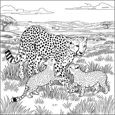 Chita e Seus Filhotes (Desenho para Colorir)