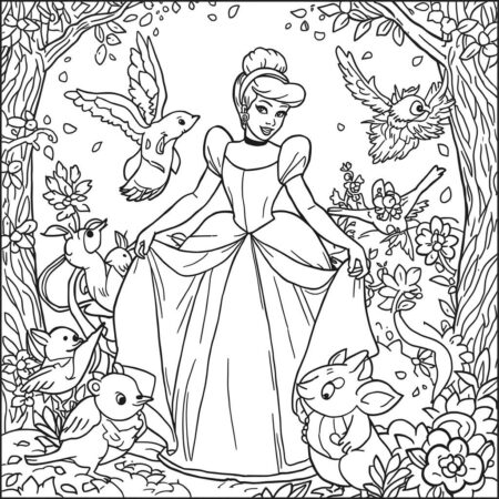 Cinderela e Animais (Desenho para Colorir)