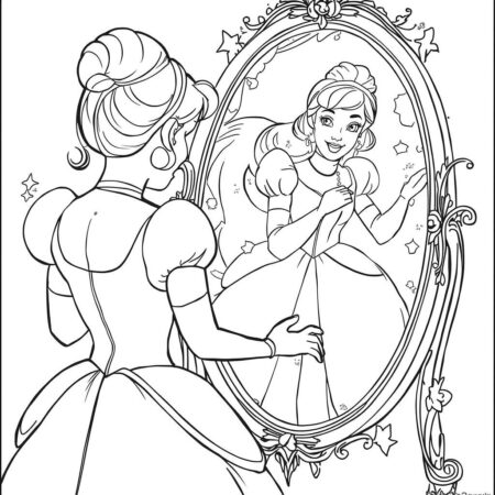 Cinderela e Espelho (Desenho para Colorir)