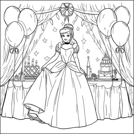Cinderela e Festa (Desenho para Colorir)