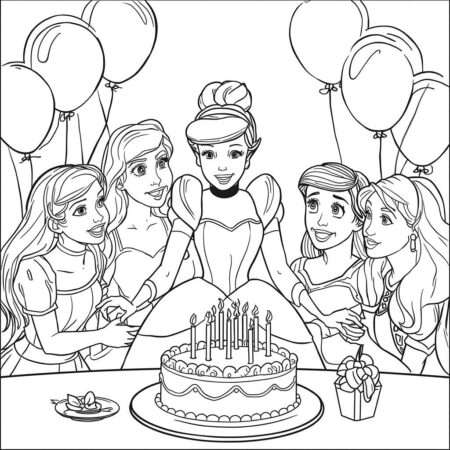 Cinderela e Festa de Aniversario (Desenho para Colorir)