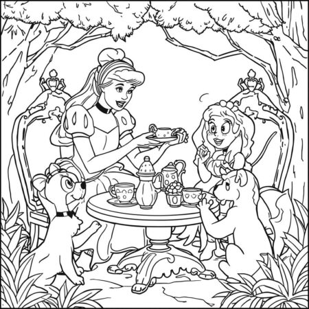 Cinderela e Festa do Cha (Desenho para Colorir)