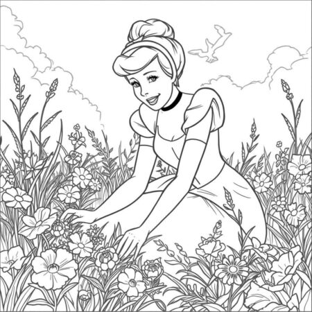 Cinderela e Flores (Desenho para Colorir)