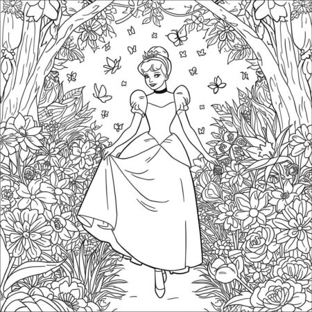 Cinderela e Jardim (Desenho para Colorir)