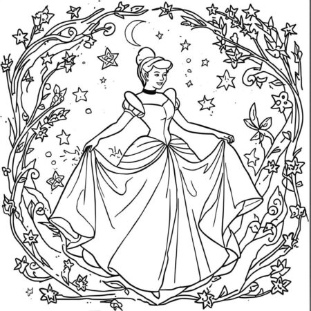 Cinderela e Lua (Desenho para Colorir)