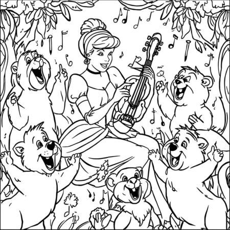 Cinderela e Musica (Desenho para Colorir)