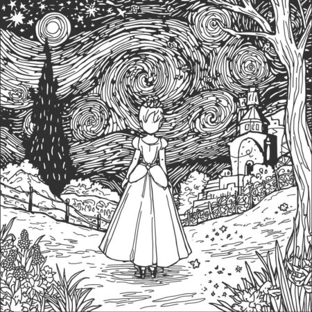 Cinderela e Noite Estrelada (Desenho para Colorir)