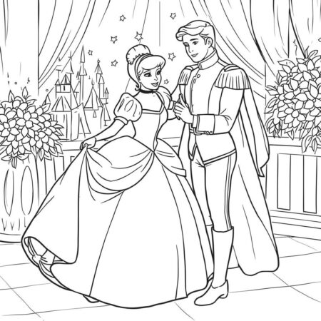 Cinderela e Principe (Desenho para Colorir)