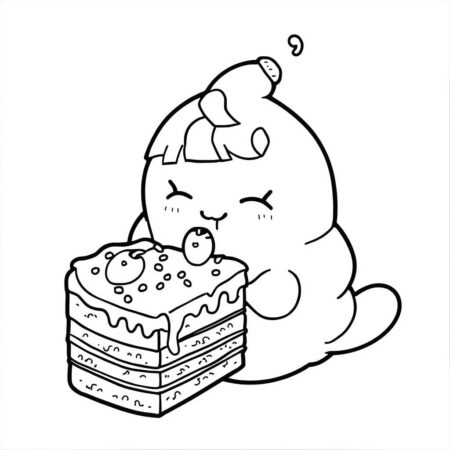 Cinnamoroll Comendo Bolo (Desenho para Colorir)