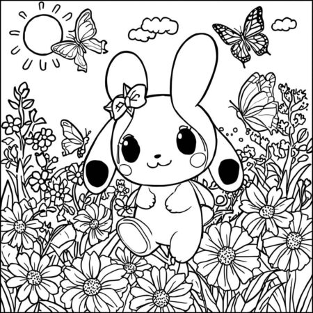 Cinnamoroll e Flores (Desenho para Colorir)