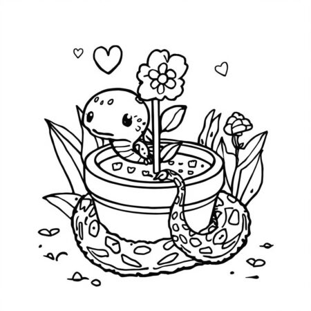 Cobra Kawaii no Jardim (Desenho para Colorir)