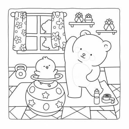 Coco Wyo brincando no quarto (Desenho para Colorir)