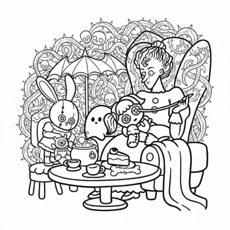 Coco Wyo com amigos na sala (Desenho para Colorir)