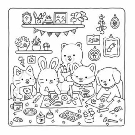 Coco Wyo fazendo arte com amigos (Desenho para Colorir)