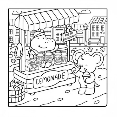 Coco Wyo na barraquinha de limonada (Desenho para Colorir)