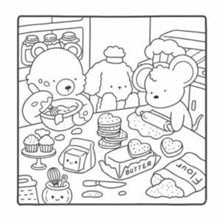 Coco Wyo na cozinha fazendo biscoitos (Desenho para Colorir)