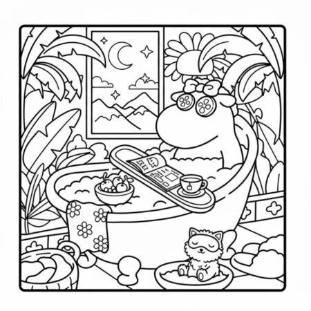 Coco Wyo relaxando na banheira (Desenho para Colorir)
