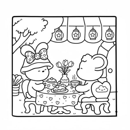 Coco Wyo tomando chá com amigos (Desenho para Colorir)