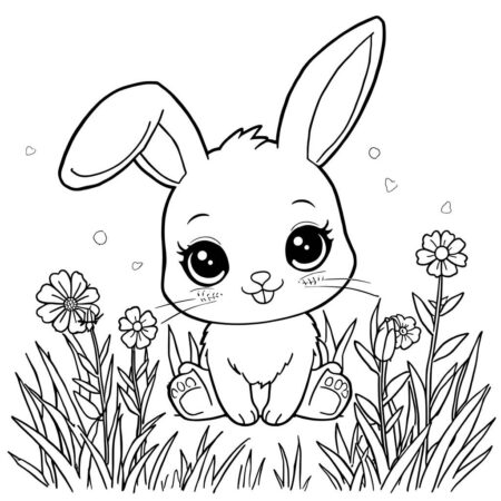 Coelho Kawaii Fofo (Desenho para Colorir)