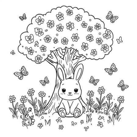 Coelho Kawaii na Floresta (Desenho para Colorir)