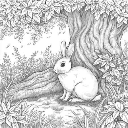 Coelho Realista na Floresta (Desenho para Colorir)