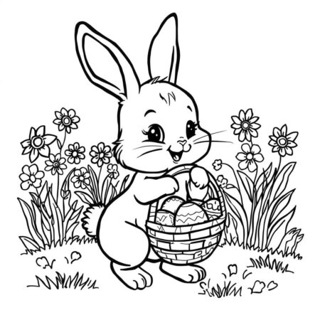 Coelho com Cesta (Desenho para Colorir)