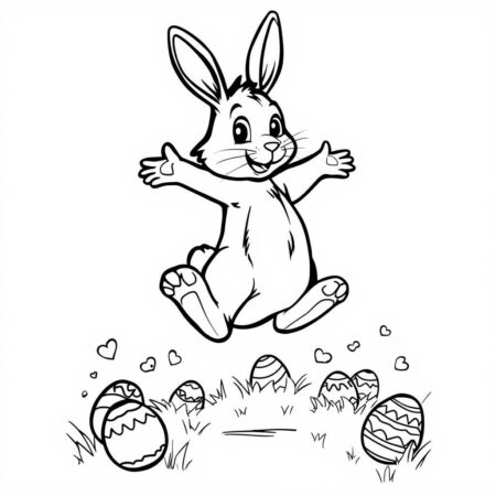 Coelho da Pascoa Brincando (Desenho para Colorir)