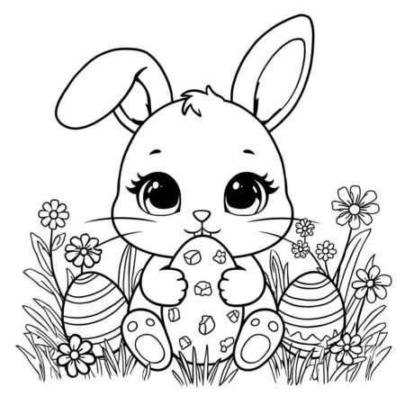 Coelho da Pascoa Kawaii (Desenho para Colorir)