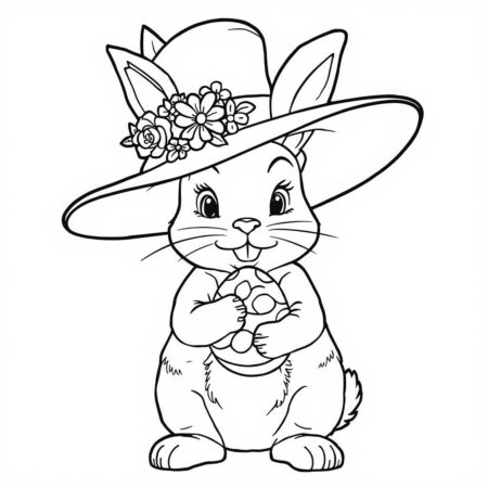 Coelho da Pascoa com Chapeu (Desenho para Colorir)