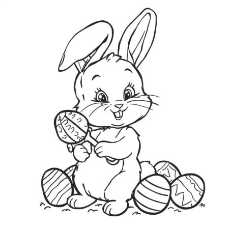 Coelho da Pascoa com Chocalho (Desenho para Colorir)