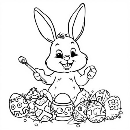Coelho da Pascoa com Ovos (Desenho para Colorir)