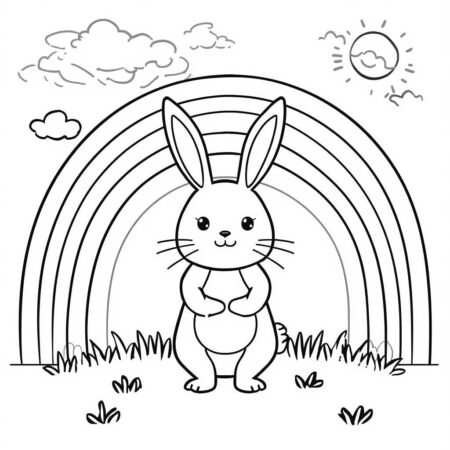 Coelho da Pascoa e Arco Iris (Desenho para Colorir)