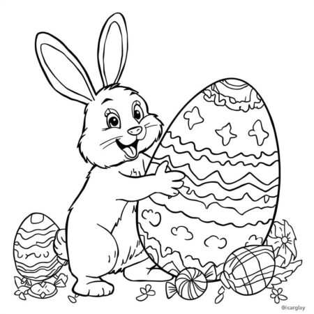 Coelho da Pascoa e Chocoball (Desenho para Colorir)