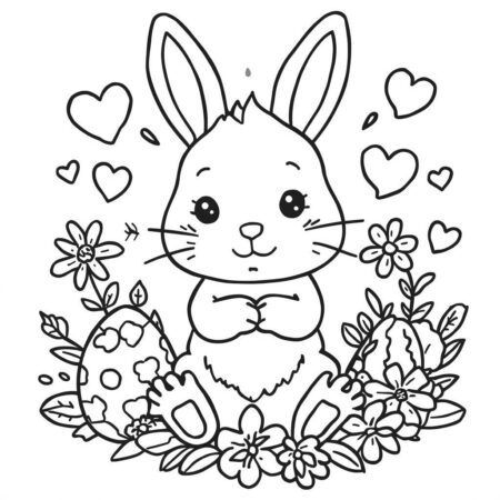Coelho da Pascoa e Coracao (Desenho para Colorir)