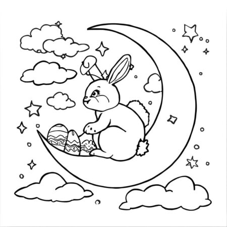 Coelho da Pascoa e Lua (Desenho para Colorir)