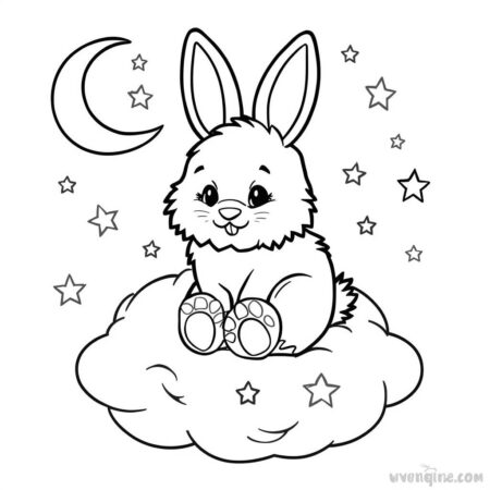 Coelho da Pascoa e Nuvens (Desenho para Colorir)