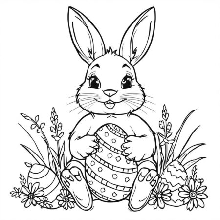 Coelho da Pascoa e Pascoa Tradicional (Desenho para Colorir)