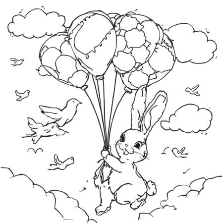 Coelho e Baloes (Desenho para Colorir)