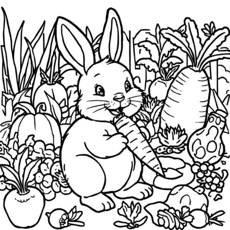 Coelho e Cenouras (Desenho para Colorir)