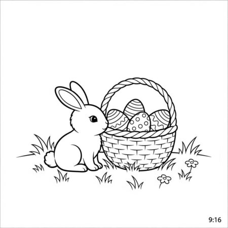 Coelho e Cesta Pascoa (Desenho para Colorir)