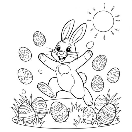 Coelho e Ovos Pascoa (Desenho para Colorir)