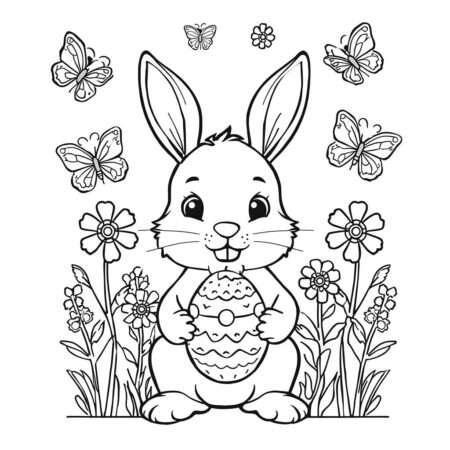 Coelho e Ovos de Pascoa (Desenho para Colorir)