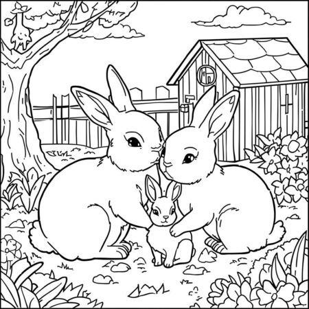 Coelho e a Familia (Desenho para Colorir)