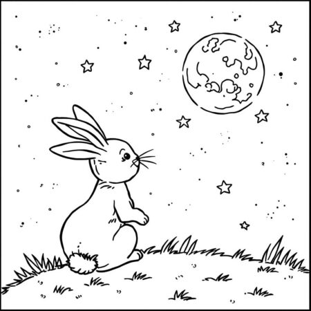 Coelho e a Lua (Desenho para Colorir)