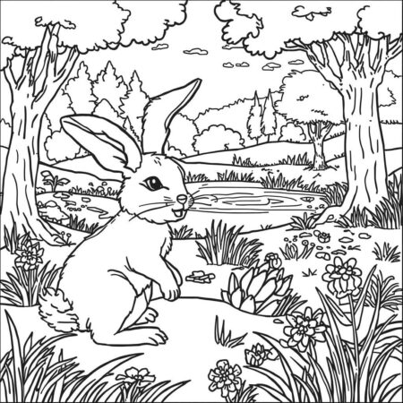 Coelho e a Natureza (Desenho para Colorir)