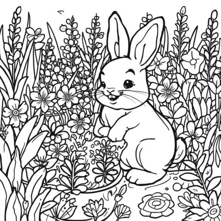 Coelho e o Jardim (Desenho para Colorir)