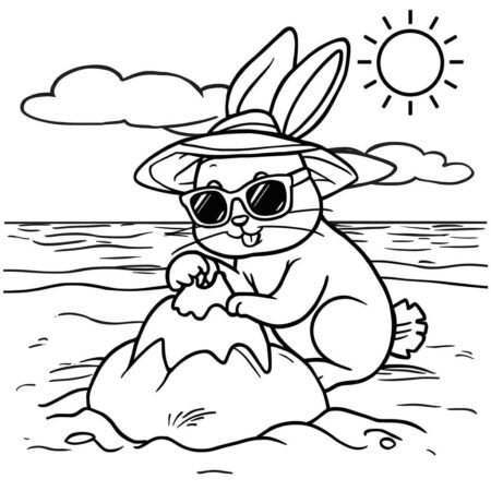 Coelho na Praia (Desenho para Colorir)