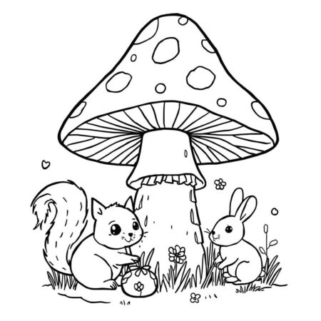 Cogumelo com Animaizinhos (Desenho para Colorir)