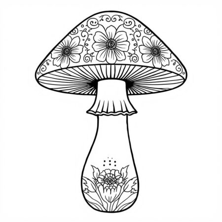 Cogumelo com Detalhes Florais (Desenho para Colorir)