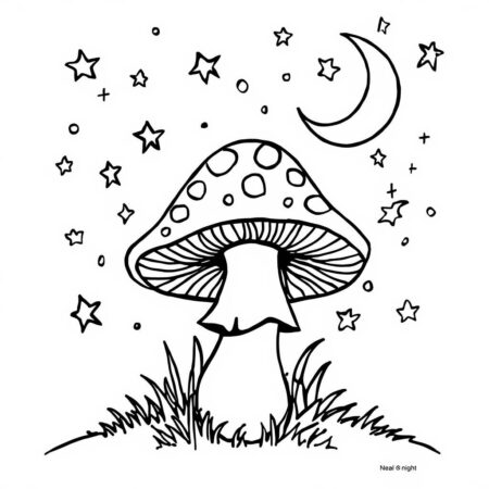Cogumelo com Estrelas (Desenho para Colorir)